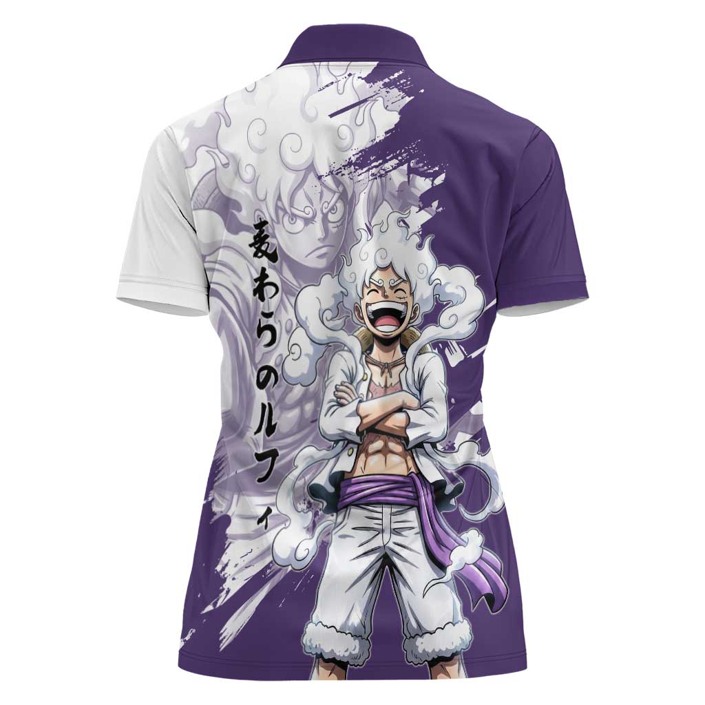 Luffy Gear 5 Anime Women Polo Shirt One Piece Ink Splash Graphic