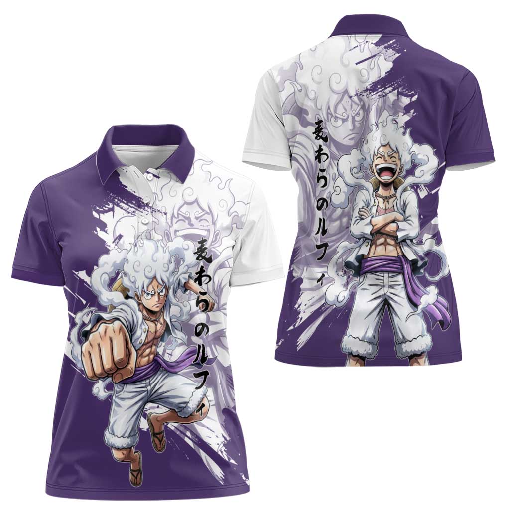 Luffy Gear 5 Anime Women Polo Shirt One Piece Ink Splash Graphic