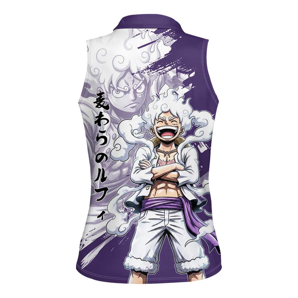 Luffy Gear 5 Anime Women Sleeveless Polo Shirt One Piece Ink Splash Graphic