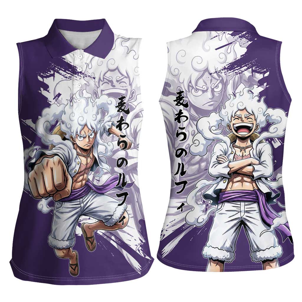 Luffy Gear 5 Anime Women Sleeveless Polo Shirt One Piece Ink Splash Graphic