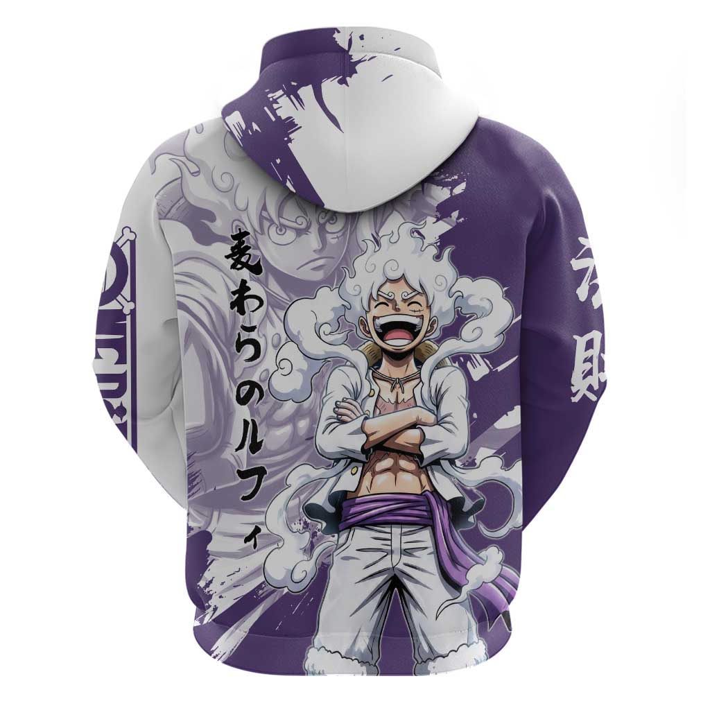 Luffy Gear 5 Anime Zip Hoodie One Piece Ink Splash Graphic