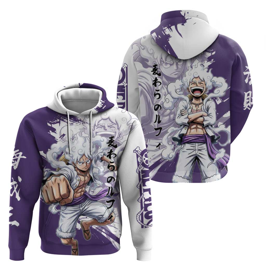 Luffy Gear 5 Anime Zip Hoodie One Piece Ink Splash Graphic