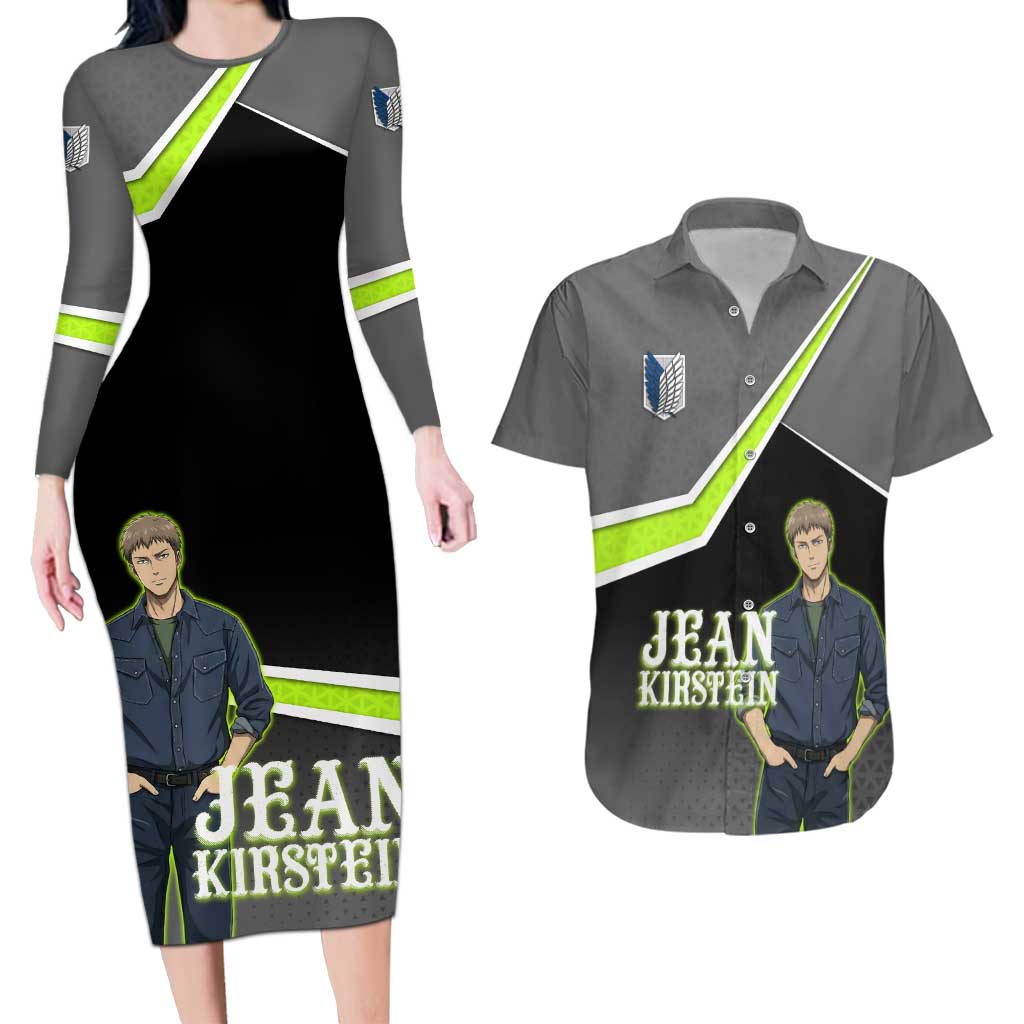 Jean Kirstein Attack on Titan Couples Matching Long Sleeve Bodycon Dress and Hawaiian Shirt Anime Denim Utility Style