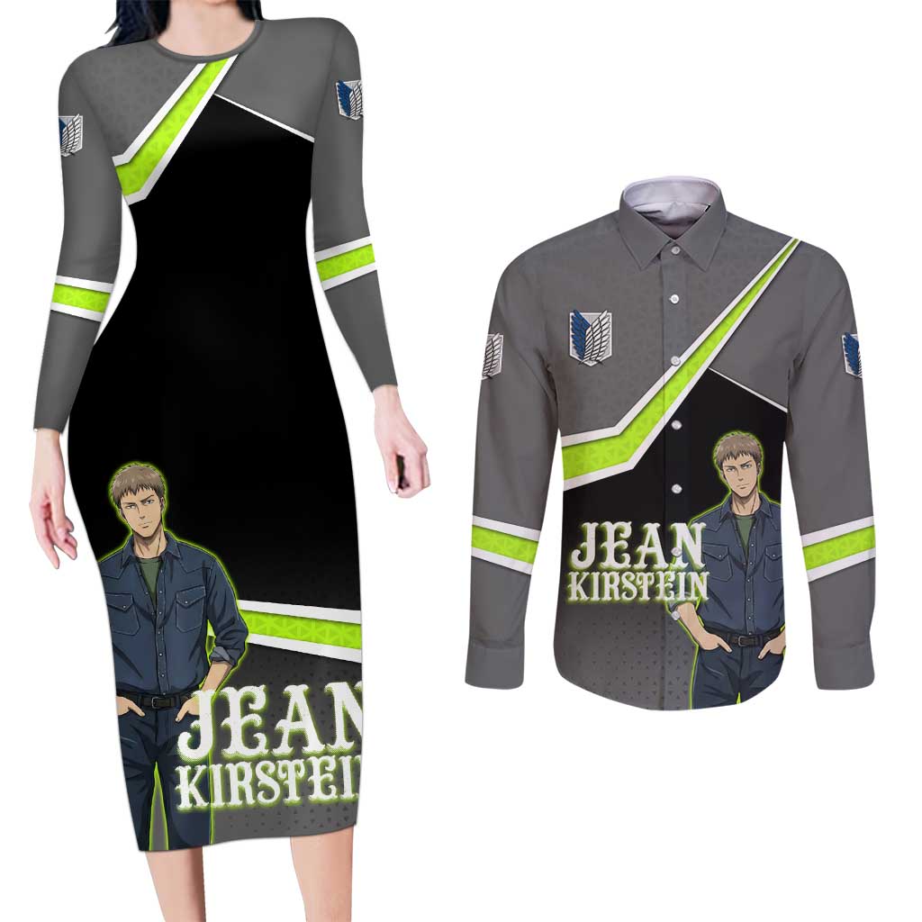 Jean Kirstein Attack on Titan Couples Matching Long Sleeve Bodycon Dress and Long Sleeve Button Shirt Anime Denim Utility Style