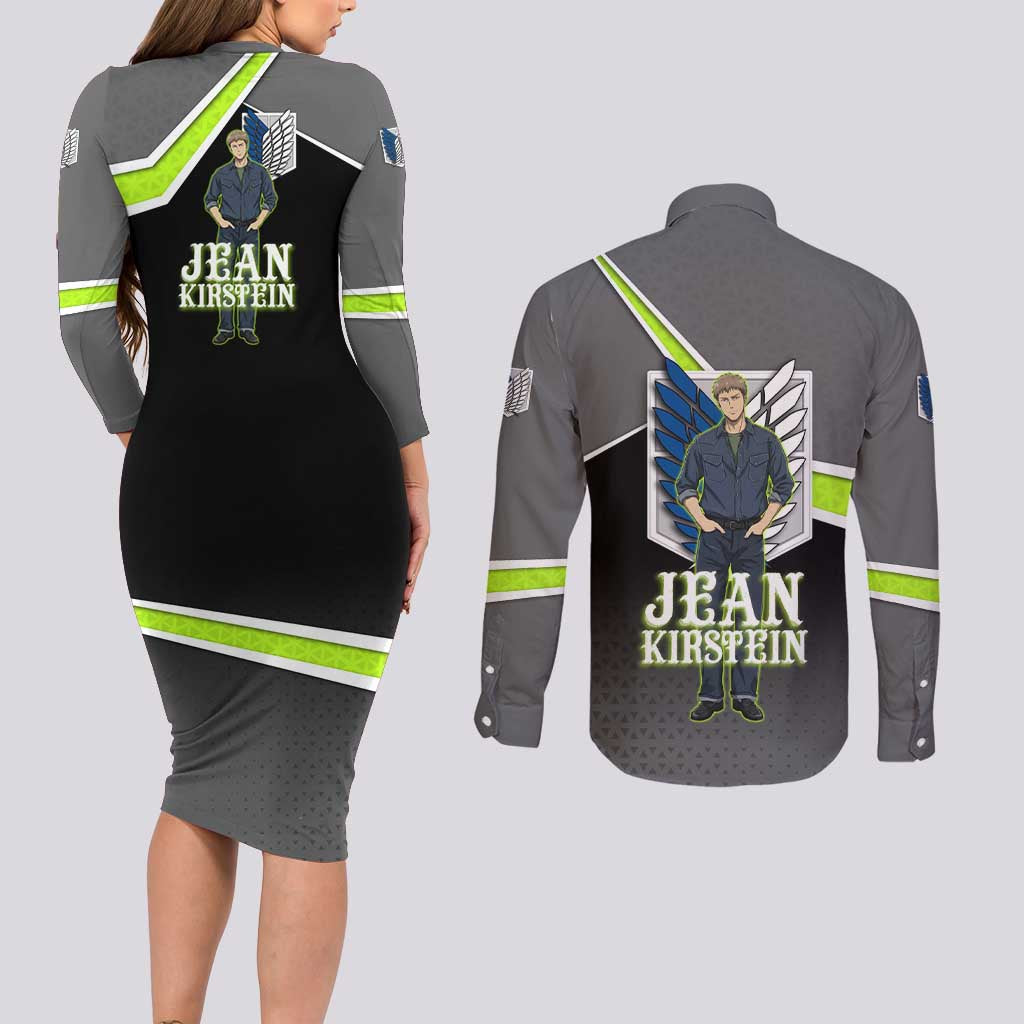 Jean Kirstein Attack on Titan Couples Matching Long Sleeve Bodycon Dress and Long Sleeve Button Shirt Anime Denim Utility Style