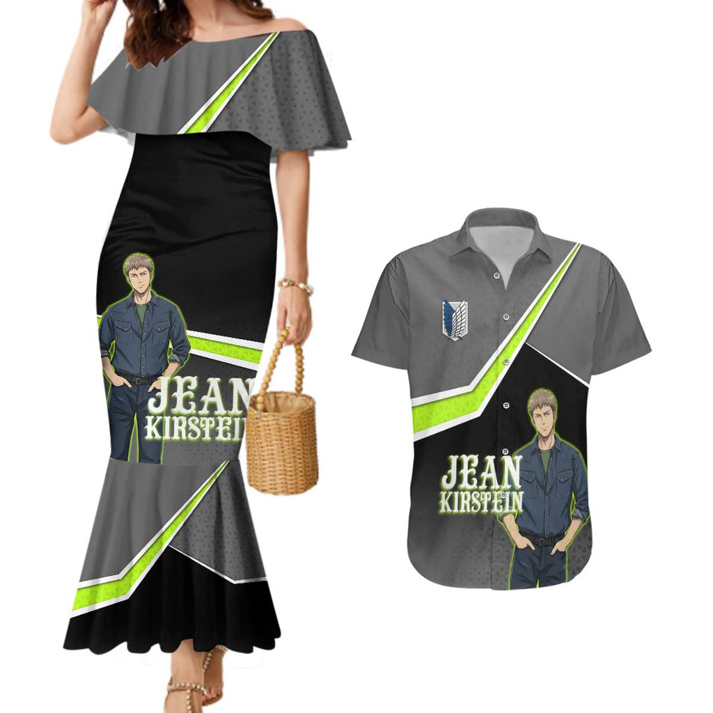Jean Kirstein Attack on Titan Couples Matching Mermaid Dress and Hawaiian Shirt Anime Denim Utility Style