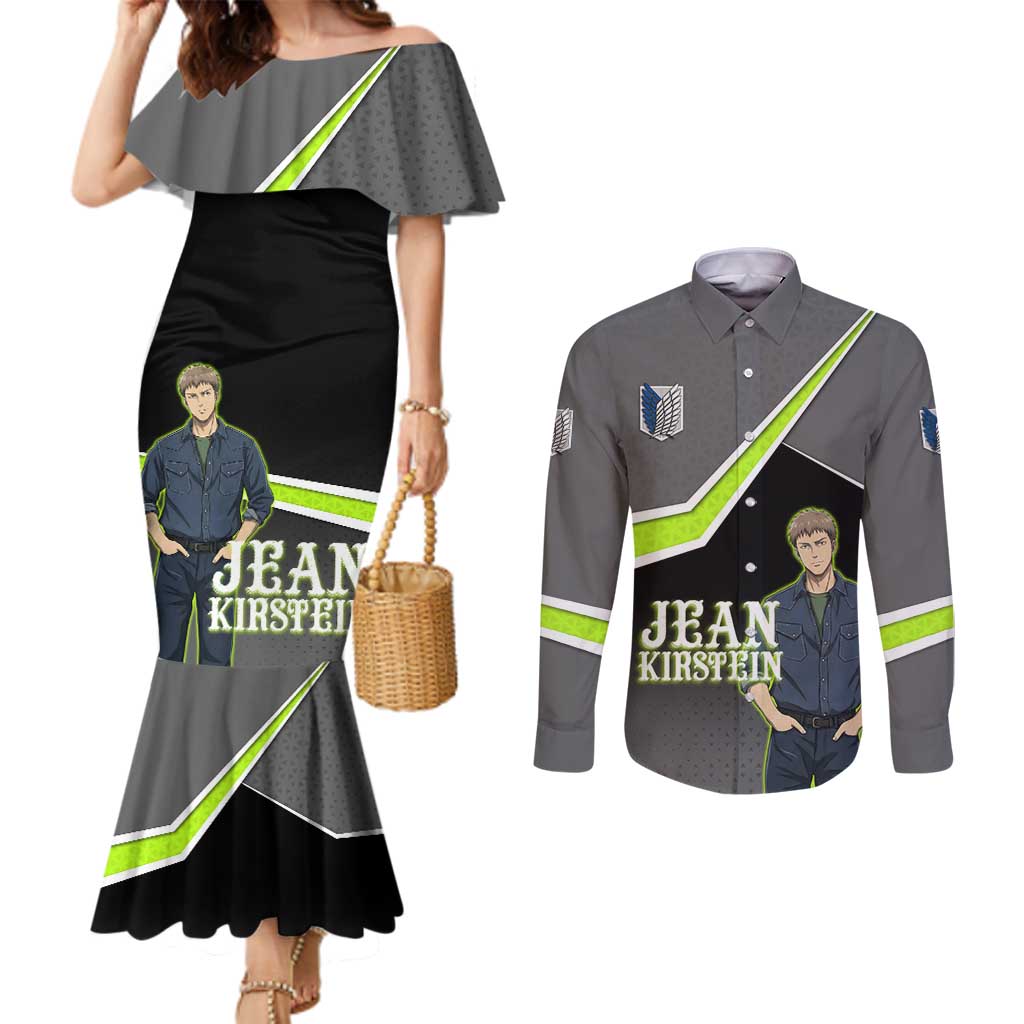 Jean Kirstein Attack on Titan Couples Matching Mermaid Dress and Long Sleeve Button Shirt Anime Denim Utility Style
