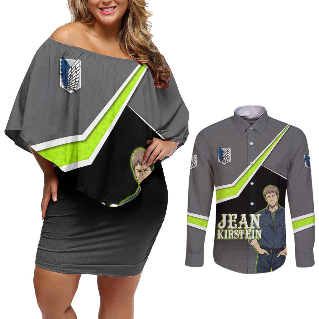 Jean Kirstein Attack on Titan Couples Matching Off Shoulder Short Dress and Long Sleeve Button Shirt Anime Denim Utility Style