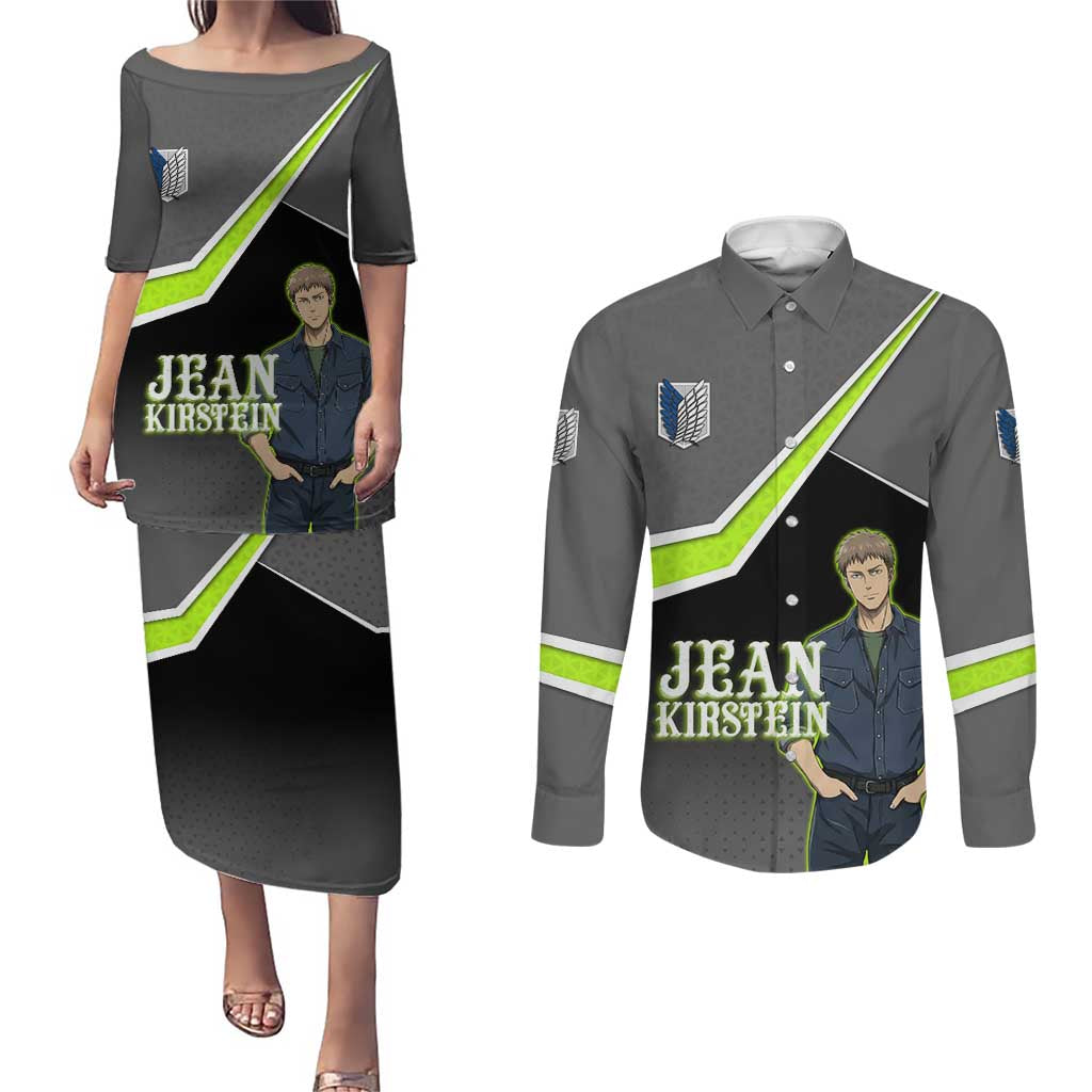 Jean Kirstein Attack on Titan Couples Matching Puletasi and Long Sleeve Button Shirt Anime Denim Utility Style