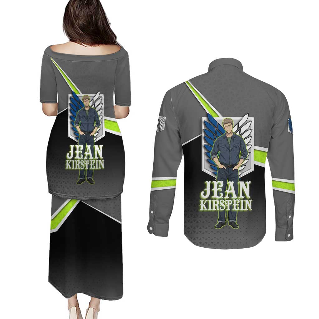 Jean Kirstein Attack on Titan Couples Matching Puletasi and Long Sleeve Button Shirt Anime Denim Utility Style