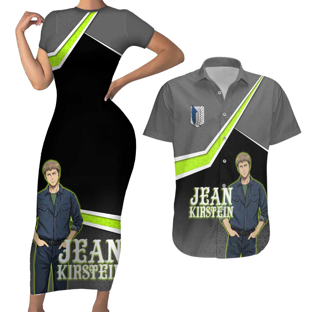 Jean Kirstein Attack on Titan Couples Matching Short Sleeve Bodycon Dress and Hawaiian Shirt Anime Denim Utility Style