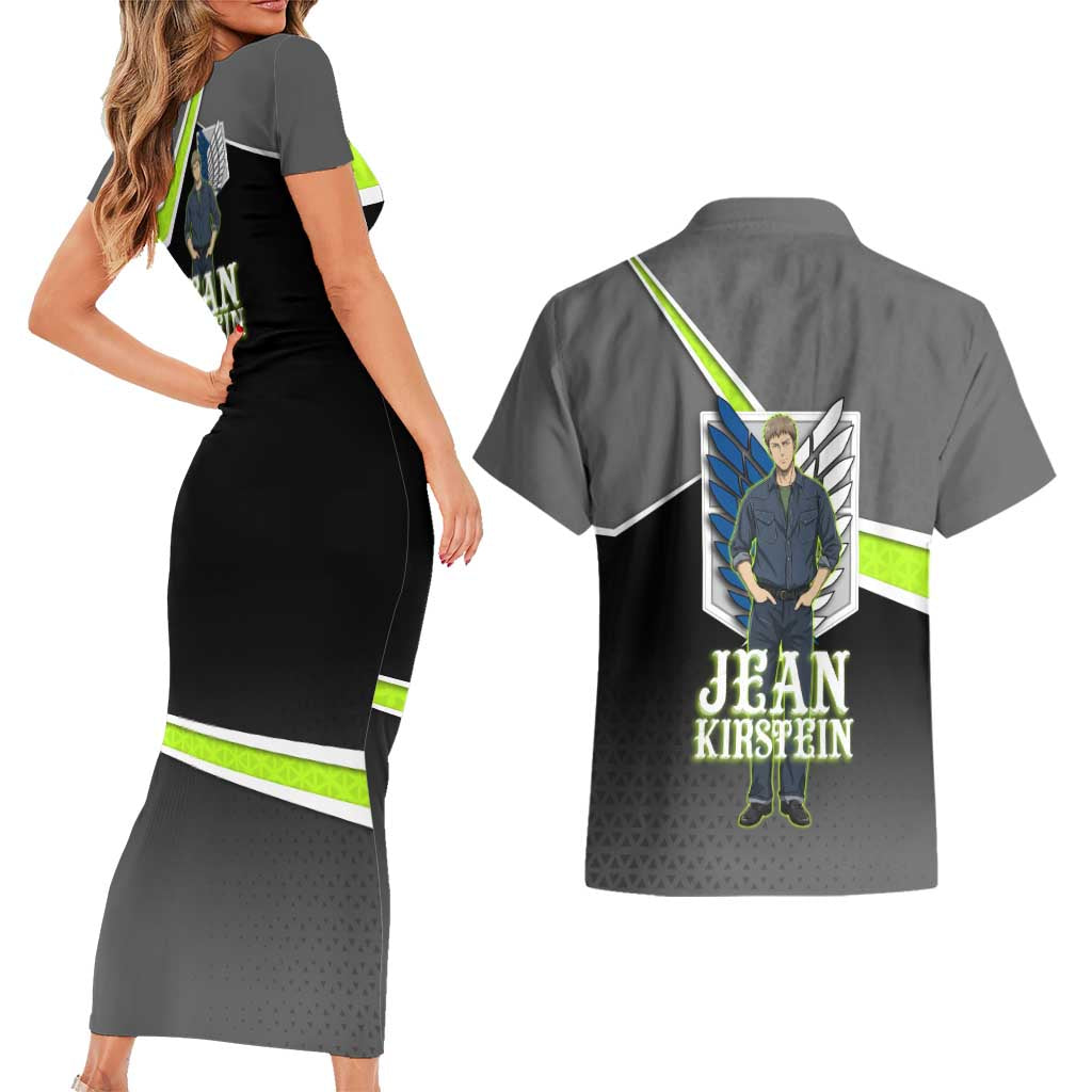 Jean Kirstein Attack on Titan Couples Matching Short Sleeve Bodycon Dress and Hawaiian Shirt Anime Denim Utility Style