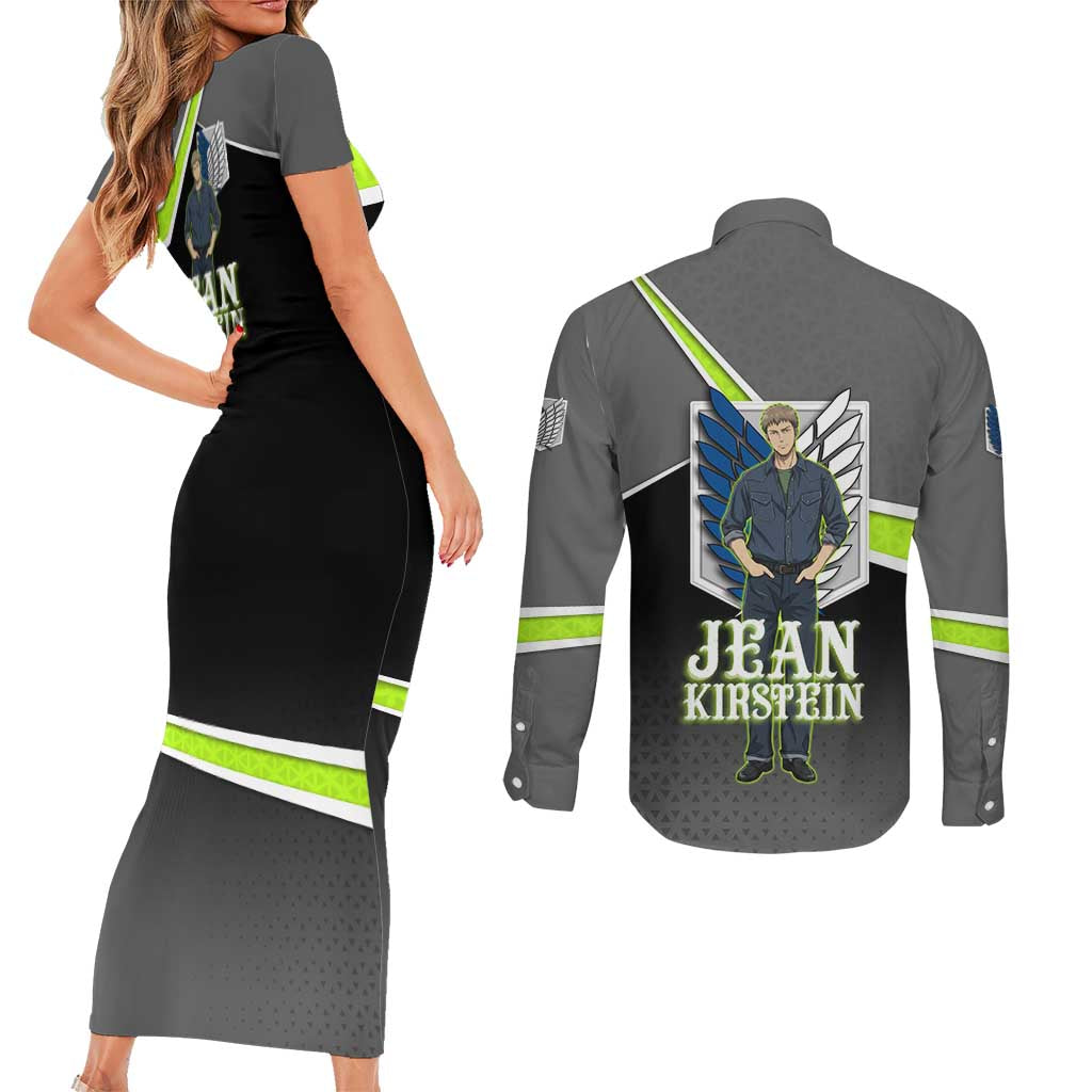 Jean Kirstein Attack on Titan Couples Matching Short Sleeve Bodycon Dress and Long Sleeve Button Shirt Anime Denim Utility Style