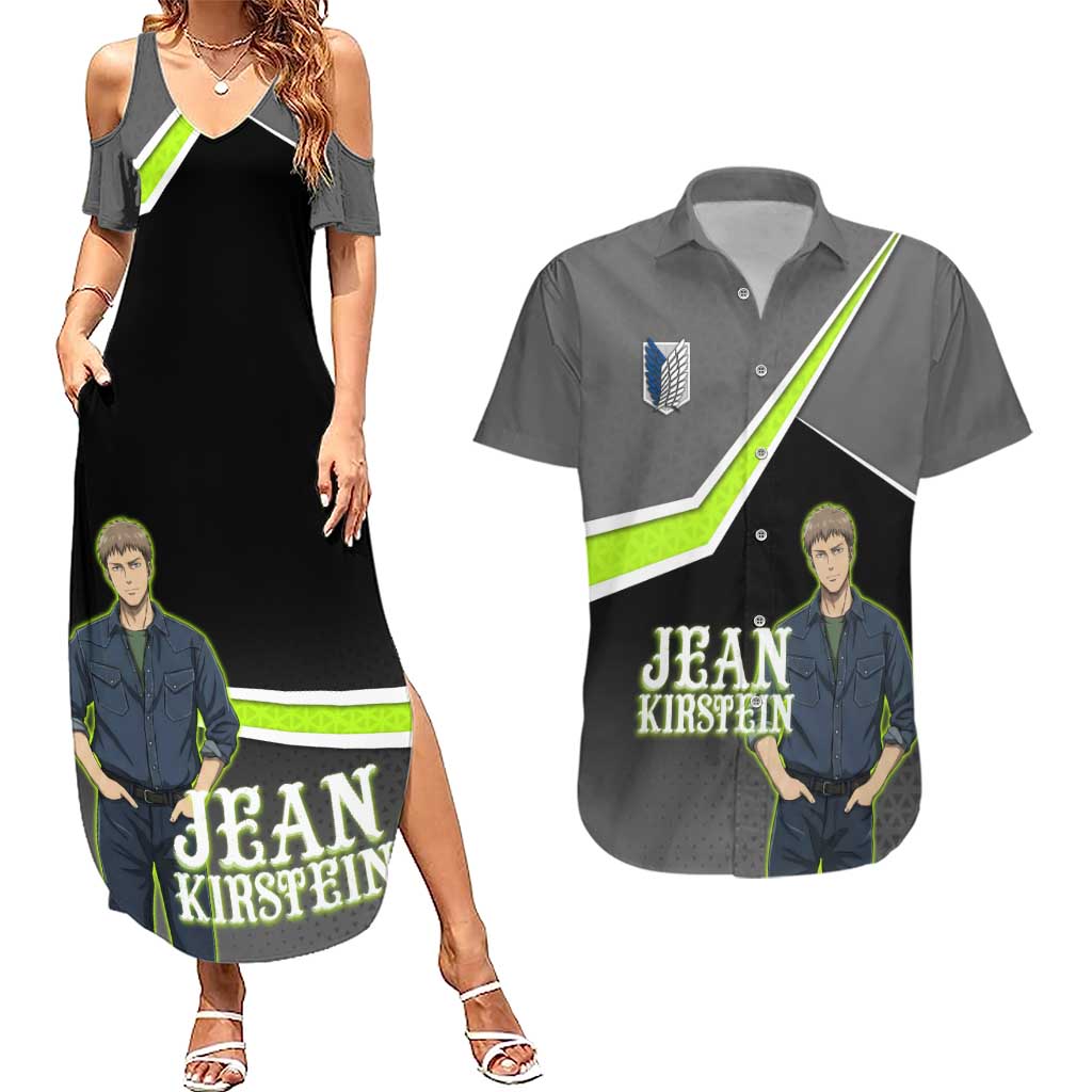 Jean Kirstein Attack on Titan Couples Matching Summer Maxi Dress and Hawaiian Shirt Anime Denim Utility Style