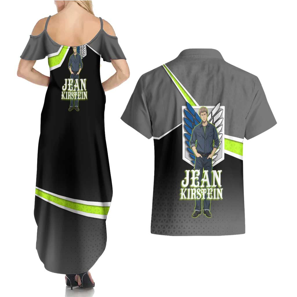 Jean Kirstein Attack on Titan Couples Matching Summer Maxi Dress and Hawaiian Shirt Anime Denim Utility Style