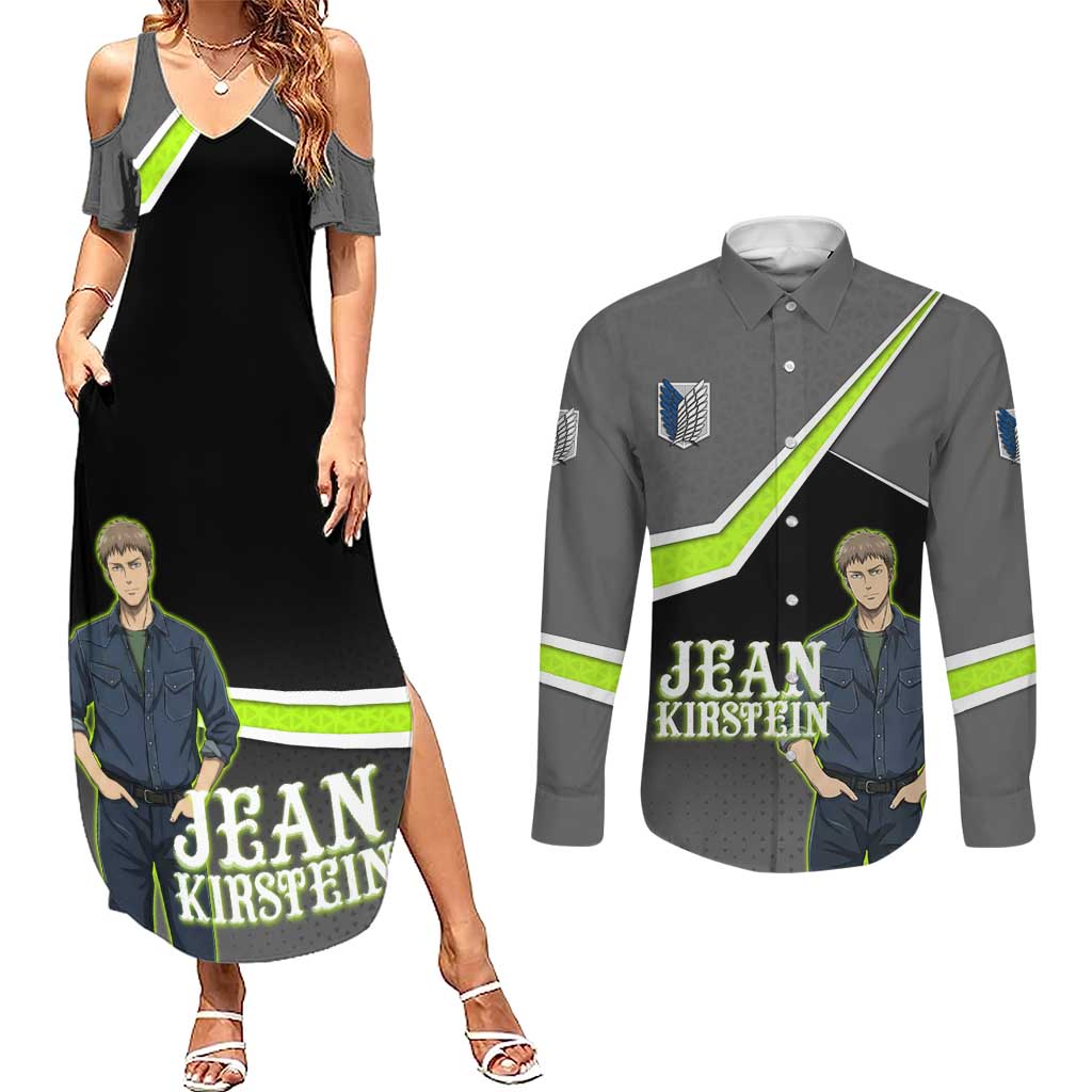 Jean Kirstein Attack on Titan Couples Matching Summer Maxi Dress and Long Sleeve Button Shirt Anime Denim Utility Style