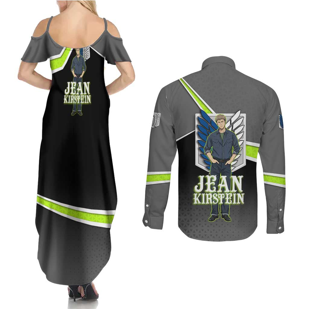 Jean Kirstein Attack on Titan Couples Matching Summer Maxi Dress and Long Sleeve Button Shirt Anime Denim Utility Style