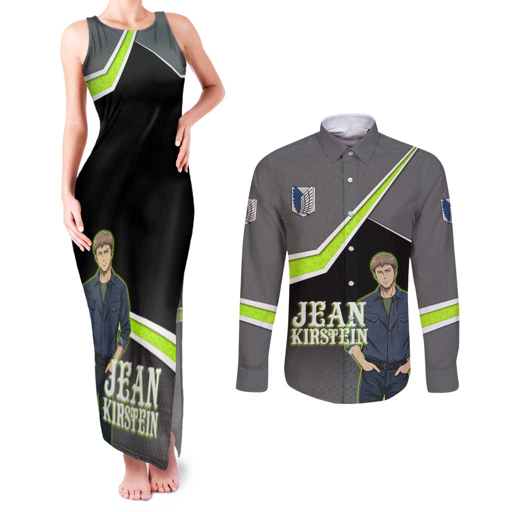 Jean Kirstein Attack on Titan Couples Matching Tank Maxi Dress and Long Sleeve Button Shirt Anime Denim Utility Style