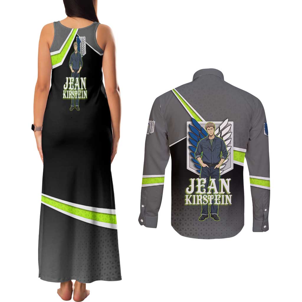 Jean Kirstein Attack on Titan Couples Matching Tank Maxi Dress and Long Sleeve Button Shirt Anime Denim Utility Style
