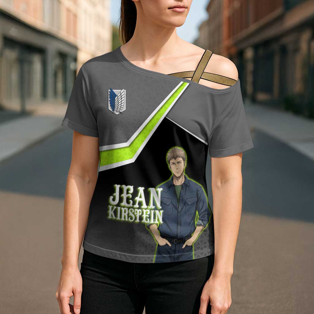 Jean Kirstein Attack on Titan Cross Shoulder Shirt Anime Denim Utility Style