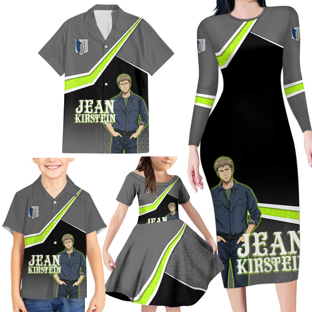 Jean Kirstein Attack on Titan Family Matching Long Sleeve Bodycon Dress and Hawaiian Shirt Anime Denim Utility Style