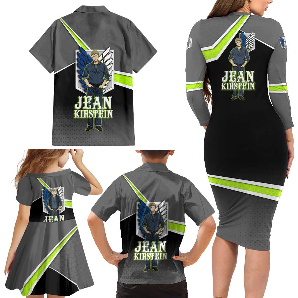 Jean Kirstein Attack on Titan Family Matching Long Sleeve Bodycon Dress and Hawaiian Shirt Anime Denim Utility Style