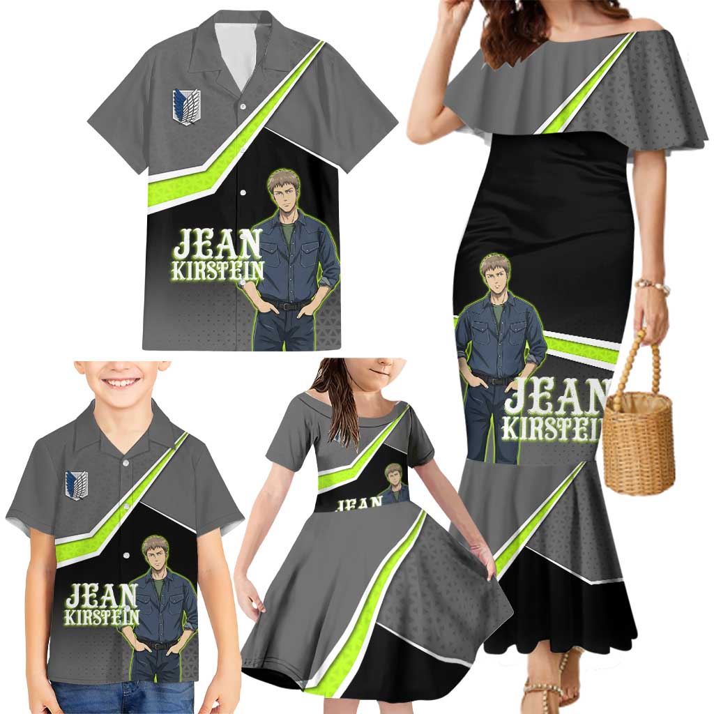 Jean Kirstein Attack on Titan Family Matching Mermaid Dress and Hawaiian Shirt Anime Denim Utility Style