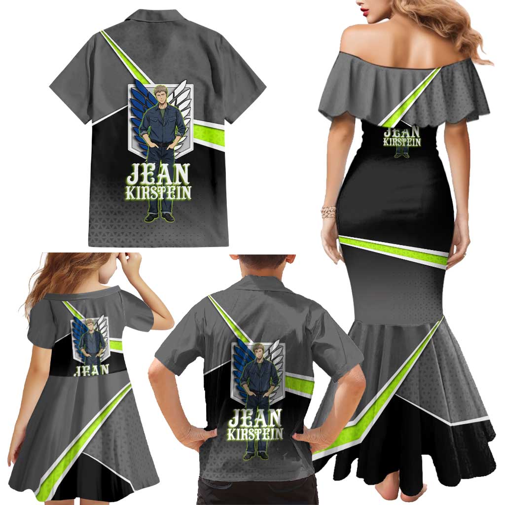 Jean Kirstein Attack on Titan Family Matching Mermaid Dress and Hawaiian Shirt Anime Denim Utility Style