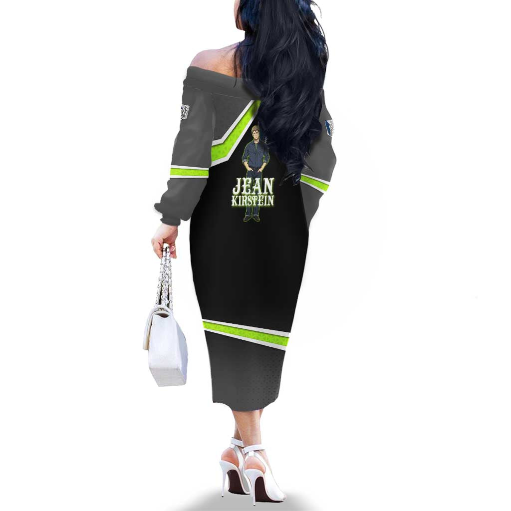Jean Kirstein Attack on Titan Family Matching Off The Shoulder Long Sleeve Dress and Hawaiian Shirt Anime Denim Utility Style