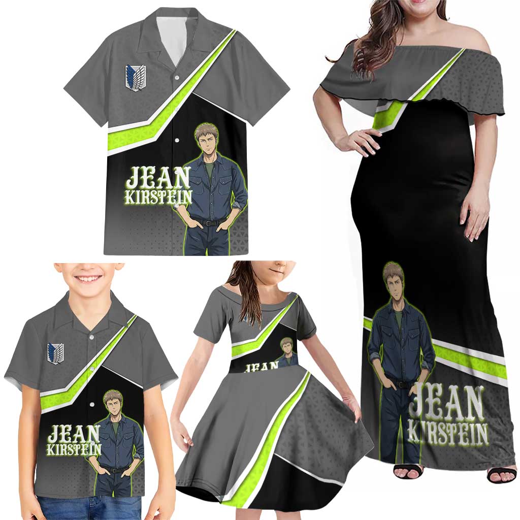 Jean Kirstein Attack on Titan Family Matching Off Shoulder Maxi Dress and Hawaiian Shirt Anime Denim Utility Style