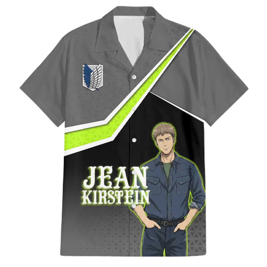 Jean Kirstein Attack on Titan Family Matching Off Shoulder Maxi Dress and Hawaiian Shirt Anime Denim Utility Style