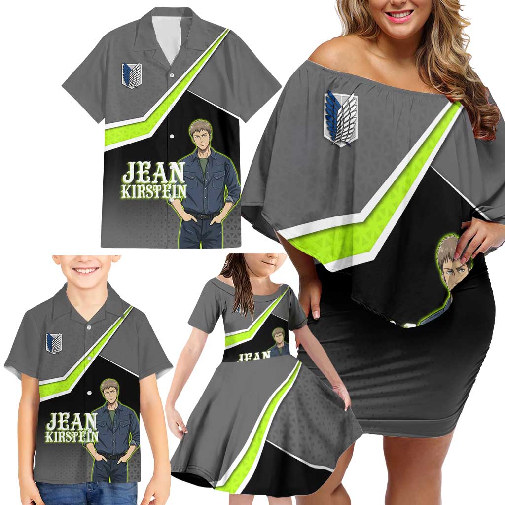 Jean Kirstein Attack on Titan Family Matching Off Shoulder Short Dress and Hawaiian Shirt Anime Denim Utility Style
