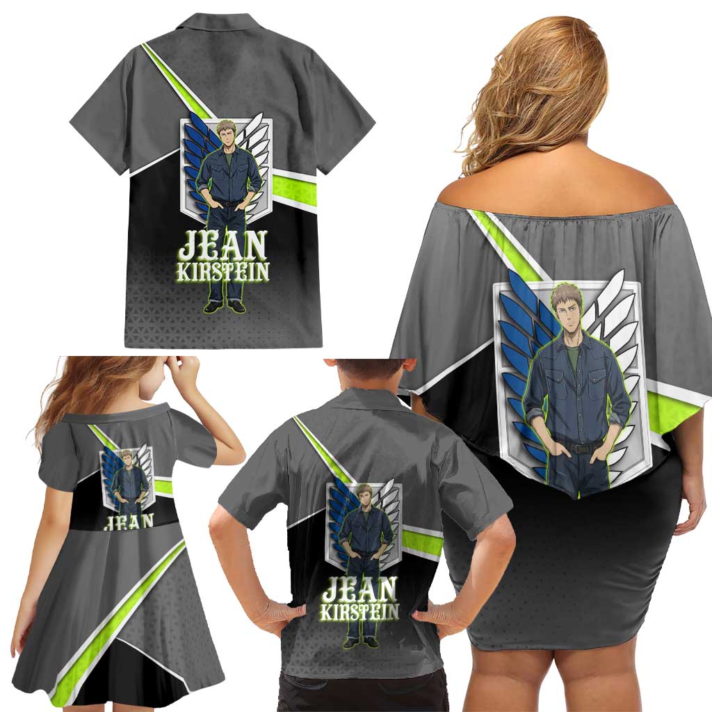 Jean Kirstein Attack on Titan Family Matching Off Shoulder Short Dress and Hawaiian Shirt Anime Denim Utility Style