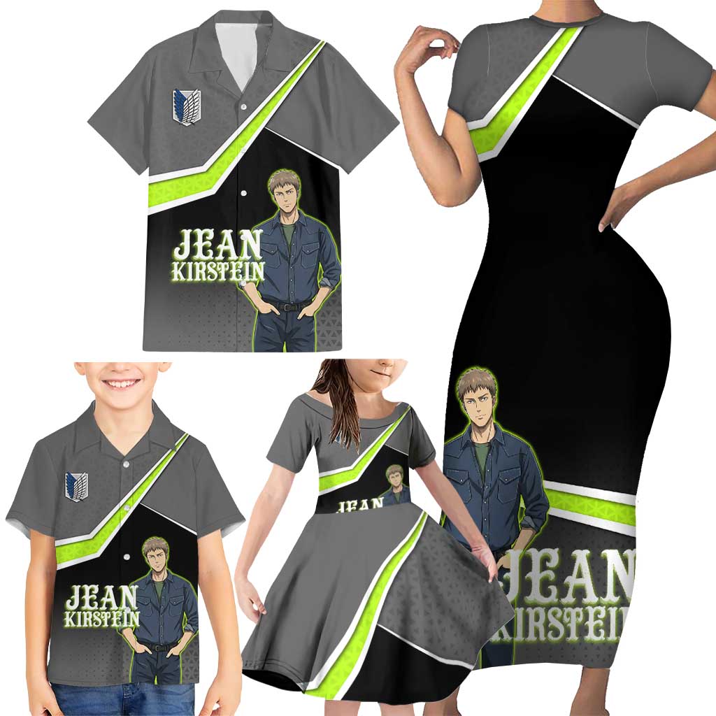 Jean Kirstein Attack on Titan Family Matching Short Sleeve Bodycon Dress and Hawaiian Shirt Anime Denim Utility Style