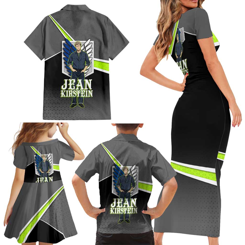 Jean Kirstein Attack on Titan Family Matching Short Sleeve Bodycon Dress and Hawaiian Shirt Anime Denim Utility Style