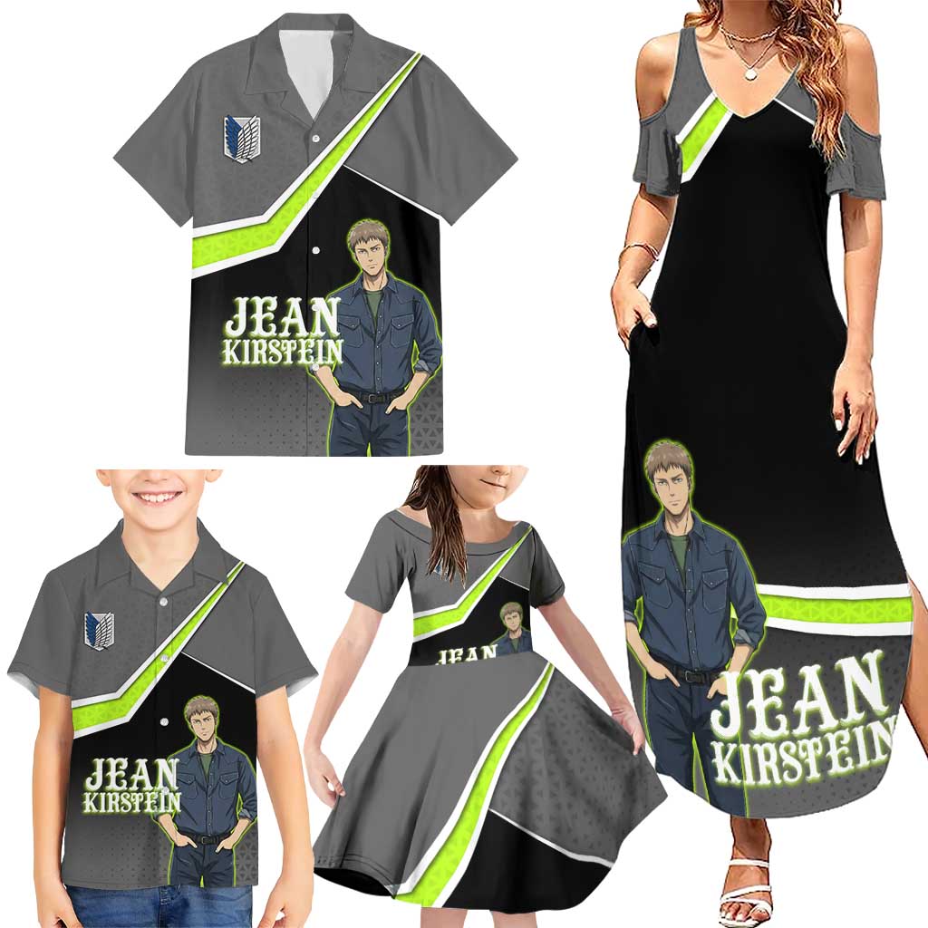 Jean Kirstein Attack on Titan Family Matching Summer Maxi Dress and Hawaiian Shirt Anime Denim Utility Style