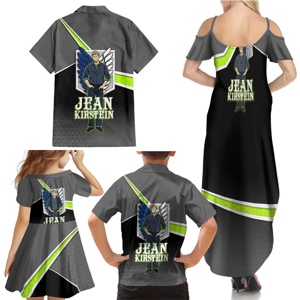 Jean Kirstein Attack on Titan Family Matching Summer Maxi Dress and Hawaiian Shirt Anime Denim Utility Style