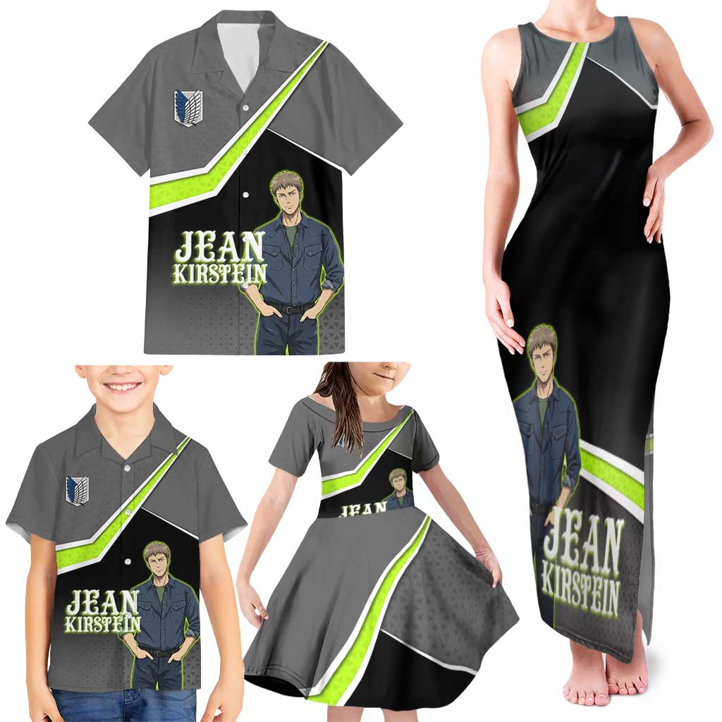 Jean Kirstein Attack on Titan Family Matching Tank Maxi Dress and Hawaiian Shirt Anime Denim Utility Style