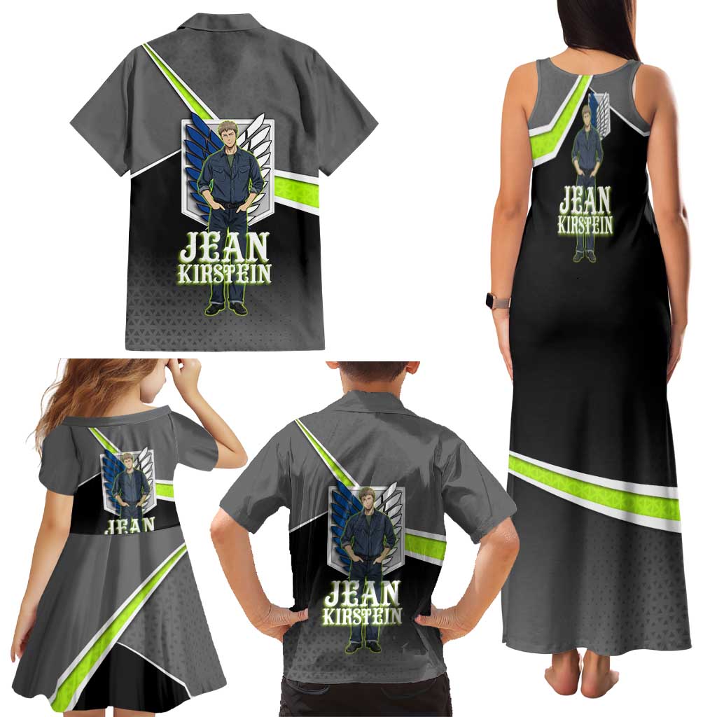 Jean Kirstein Attack on Titan Family Matching Tank Maxi Dress and Hawaiian Shirt Anime Denim Utility Style