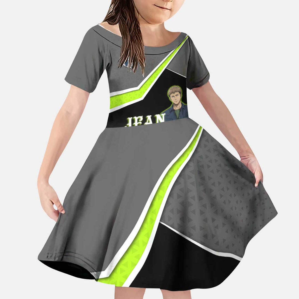 Jean Kirstein Attack on Titan Kid Short Sleeve Dress Anime Denim Utility Style