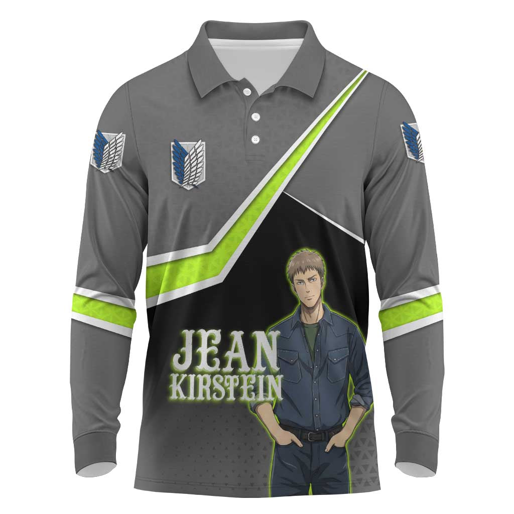 Jean Kirstein Attack on Titan Long Sleeve Polo Shirt Anime Denim Utility Style