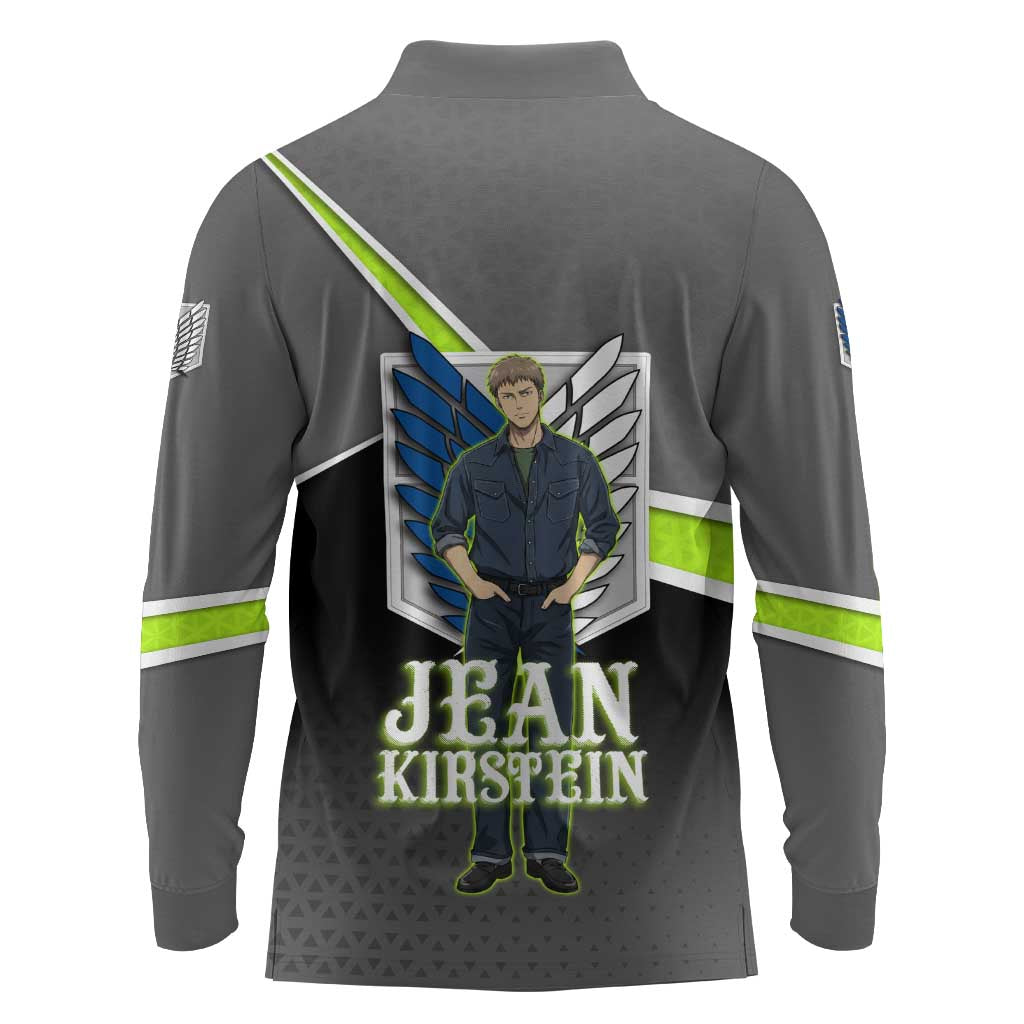 Jean Kirstein Attack on Titan Long Sleeve Polo Shirt Anime Denim Utility Style
