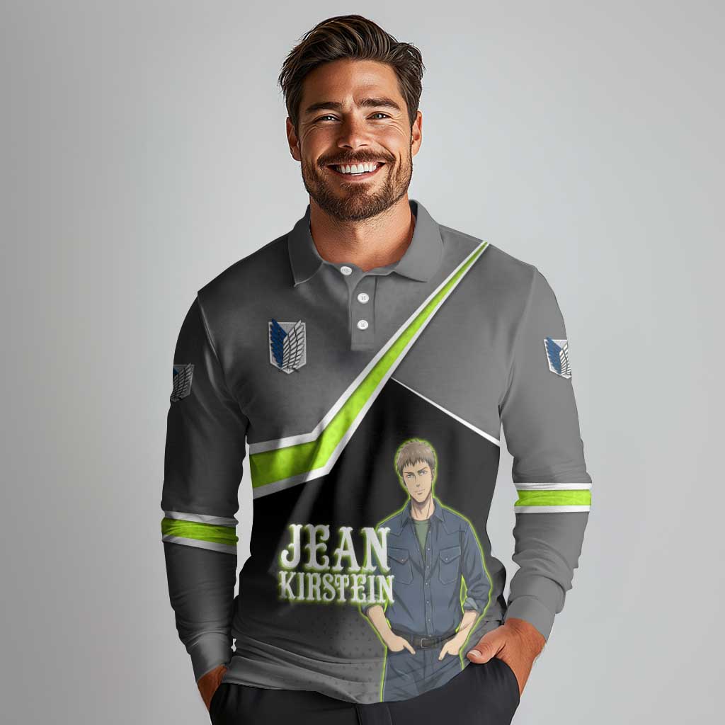 Jean Kirstein Attack on Titan Long Sleeve Polo Shirt Anime Denim Utility Style