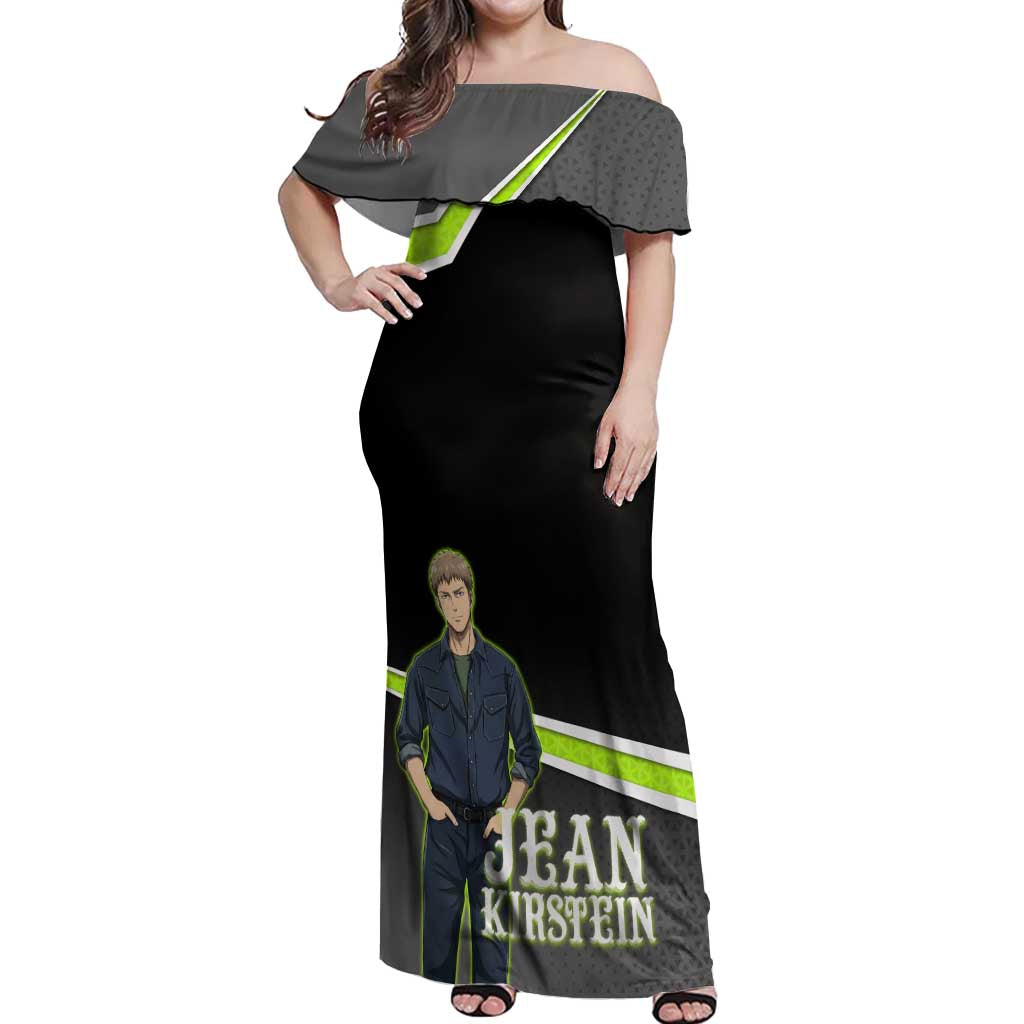 Jean Kirstein Attack on Titan Off Shoulder Maxi Dress Anime Denim Utility Style