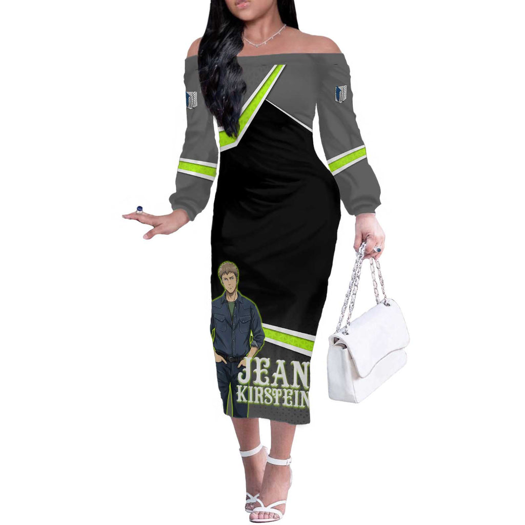 Jean Kirstein Attack on Titan Off The Shoulder Long Sleeve Dress Anime Denim Utility Style