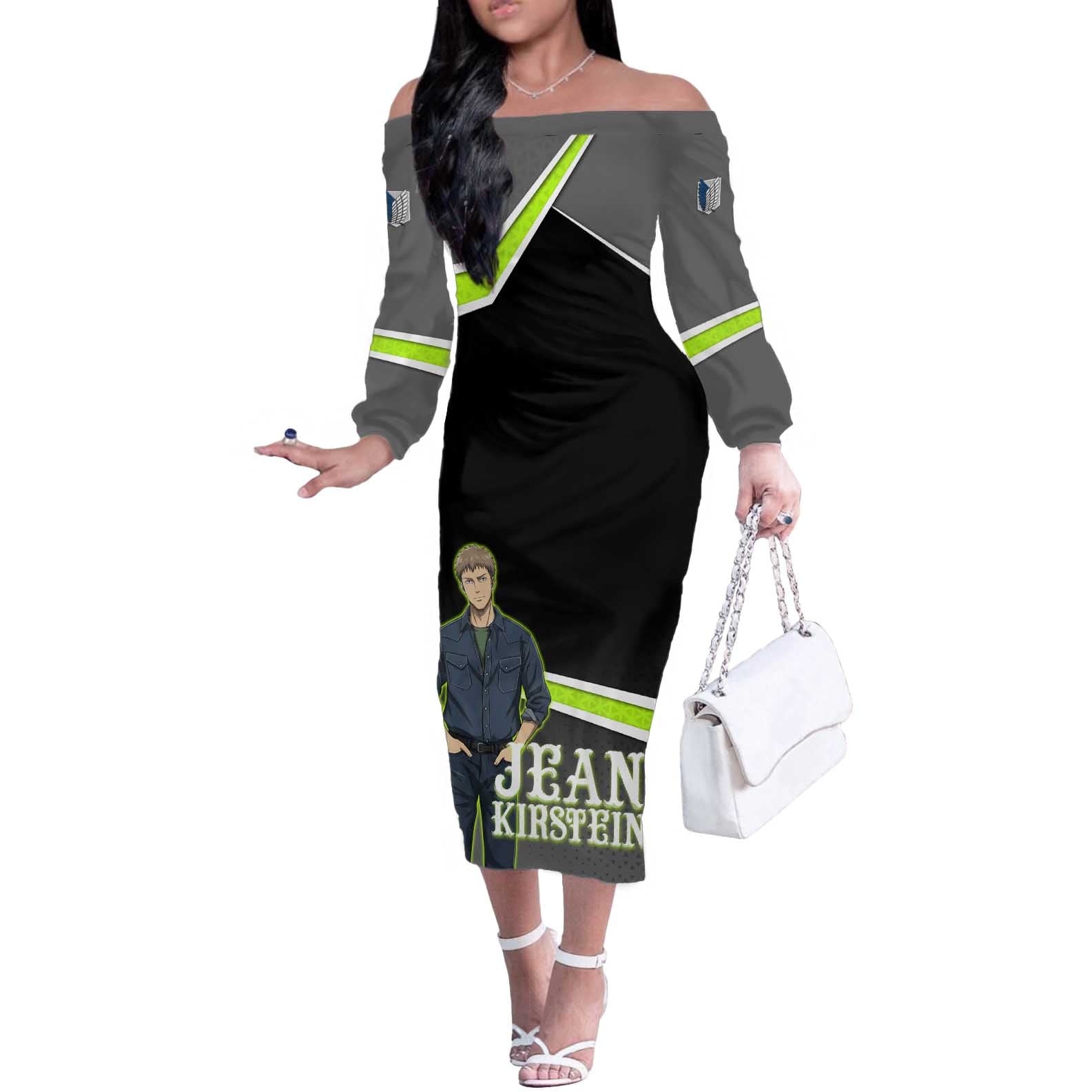 Jean Kirstein Attack on Titan Off The Shoulder Long Sleeve Dress Anime Denim Utility Style