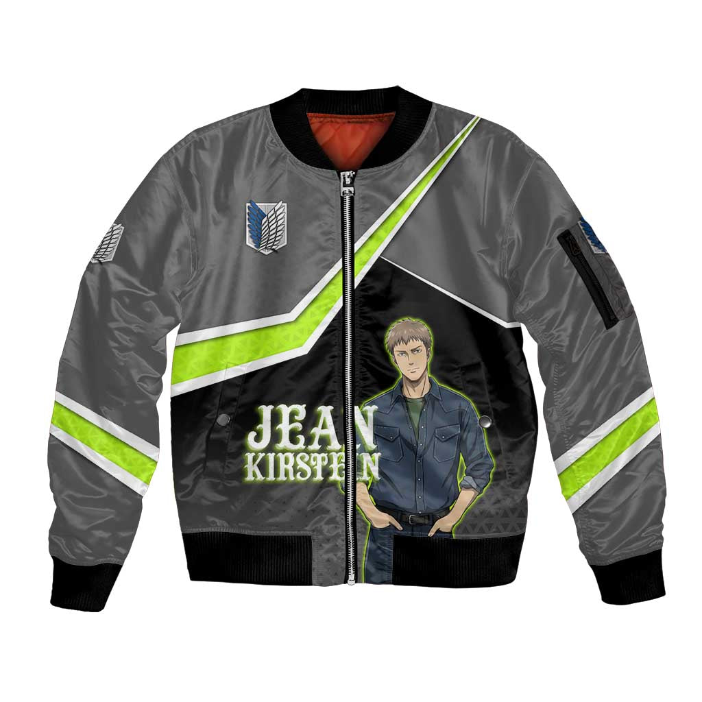 Jean Kirstein Attack on Titan Sleeve Zip Bomber Jacket Anime Denim Utility Style