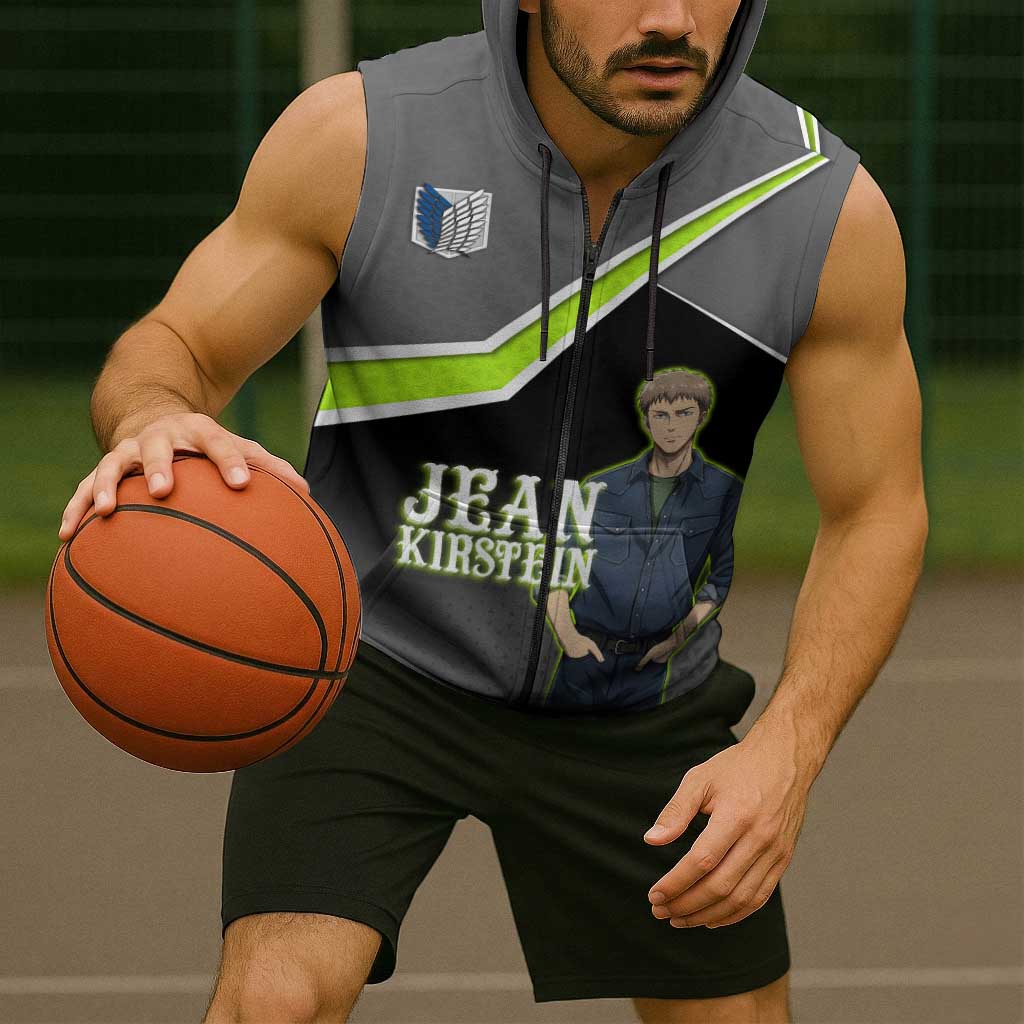 Jean Kirstein Attack on Titan Sleeveless Zip Hoodie Anime Denim Utility Style