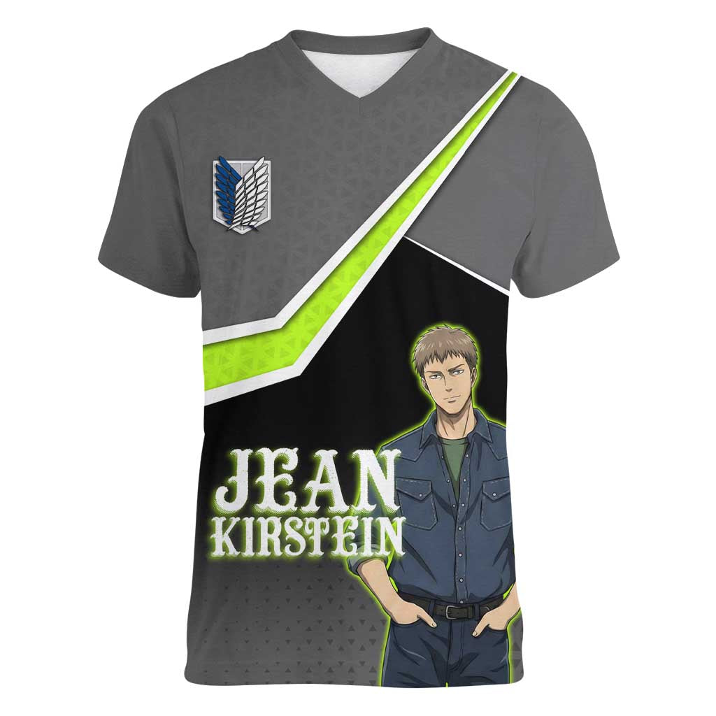 Jean Kirstein Attack on Titan Women V-Neck T-Shirt Anime Denim Utility Style