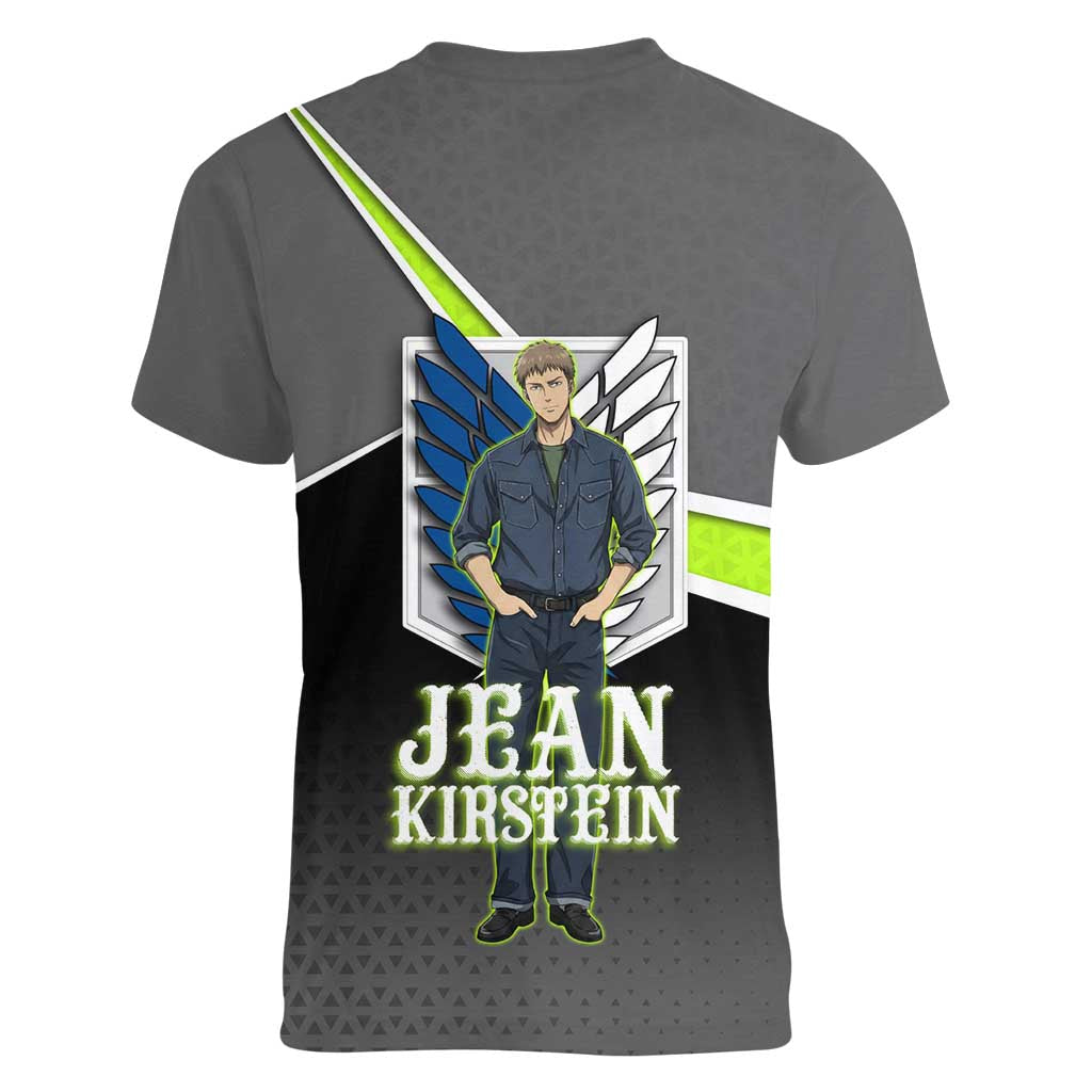 Jean Kirstein Attack on Titan Women V-Neck T-Shirt Anime Denim Utility Style